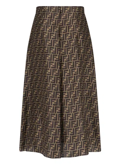 Fendi Women Embroidered Silk Skirt In Brown