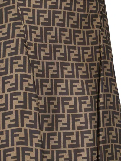 Fendi Women Embroidered Silk Skirt In Brown