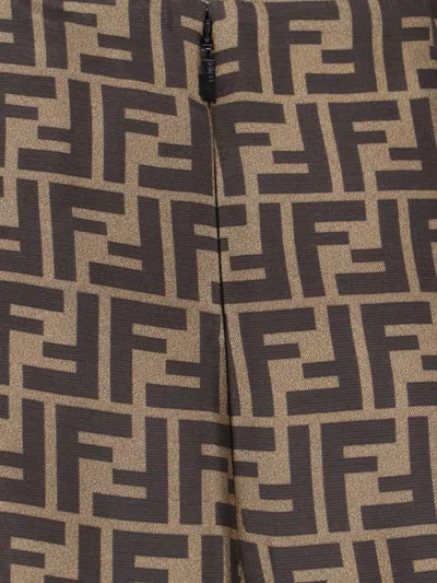 Fendi Women Embroidered Silk Skirt In Brown