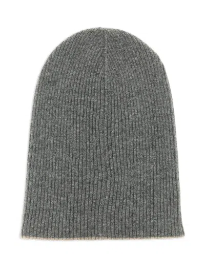Brunello Cucinelli Reversible Ribbed Cashmere Beanie Hat In Green
