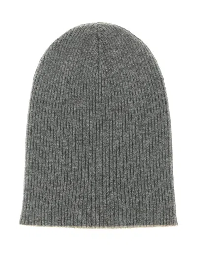 Brunello Cucinelli Reversible Ribbed Cashmere Beanie Hat In Green