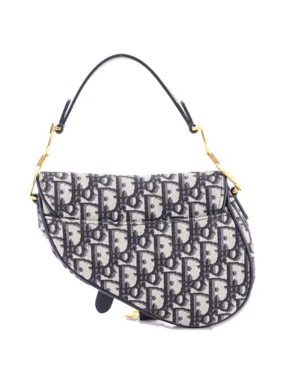 Pre-owned Dior Saddle Handbag Oblique Canvas Mini Shoulder Bag In Blue