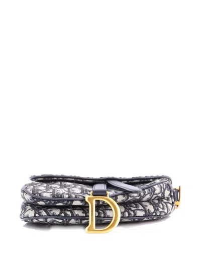 Pre-owned Dior Saddle Handbag Oblique Canvas Mini Shoulder Bag In Blue