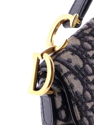 Pre-owned Dior Saddle Handbag Oblique Canvas Mini Shoulder Bag In Blue