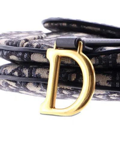 Pre-owned Dior Saddle Handbag Oblique Canvas Mini Shoulder Bag In Blue