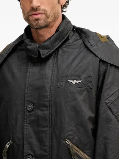 Aeronautica Militare Buttoned-hooded Jacket In Gray