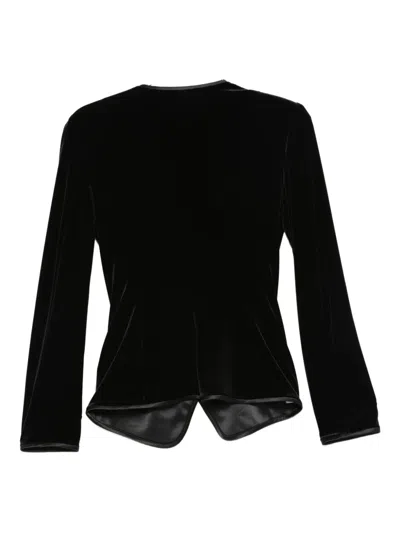 Emporio Armani Asymmetric Velvet Long Sleeve Blazer In Black