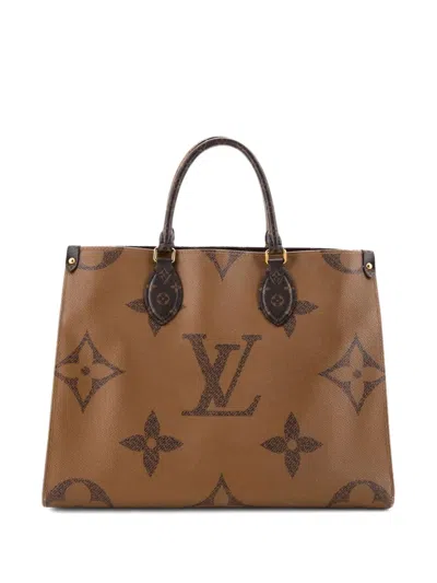 Pre-owned Louis Vuitton Onthego Reverse Monogram Giant Mm Tote Bag In Brown
