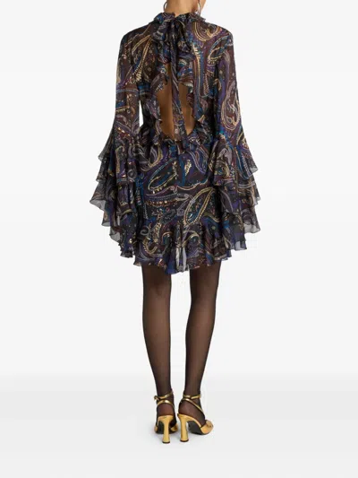 Etro Ruffled Paisley Foliage Mini Dress In Multi