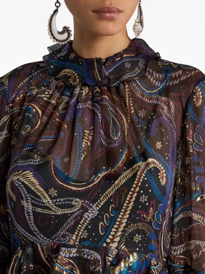 Etro Ruffled Paisley Foliage Mini Dress In Multi