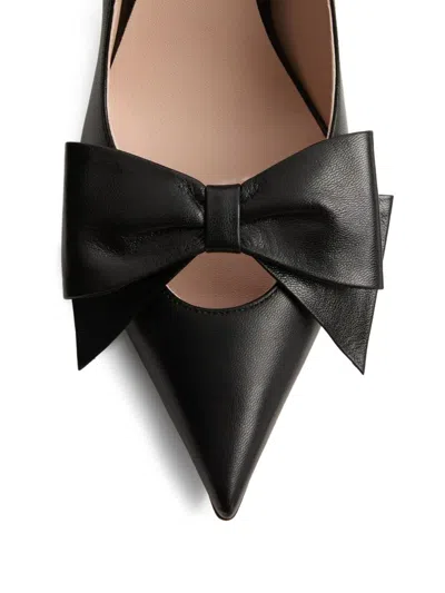 Valentino Garavani Bowow Goatskin Pumps Pointed Toe Heels In Black