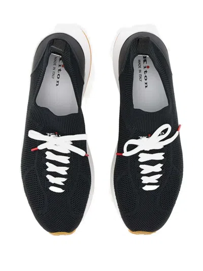 Kiton Leather-insert Sneakers In Black