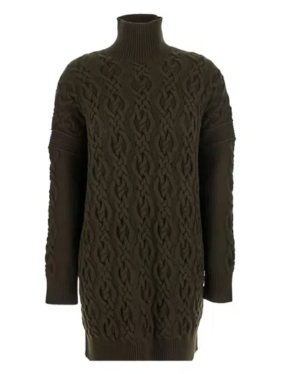 Max Mara Wool Dress With Braided Cable Knit In Green