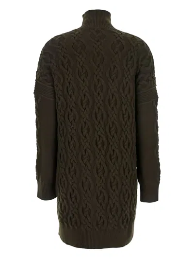 Max Mara Wool Dress With Braided Cable Knit In Green