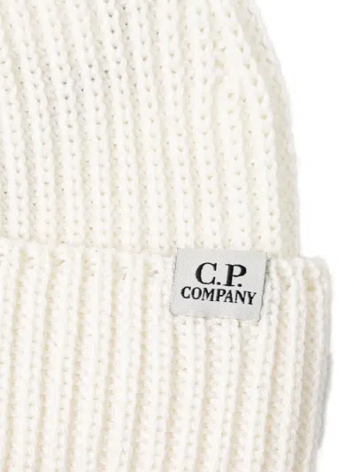 C.p. Company Ribbed Logo-patch Beanie Hat In White