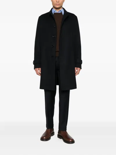 Lardini Virgin Wool Long Coat Pockets In Black