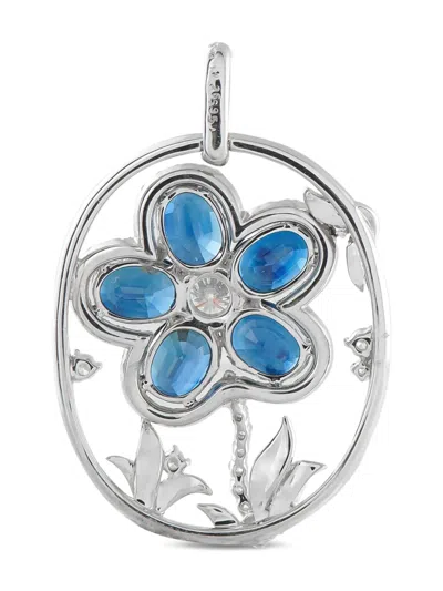 Pre-owned Lb Exclusive Platinum Diamond And Sapphire Flower Pendant In Silver