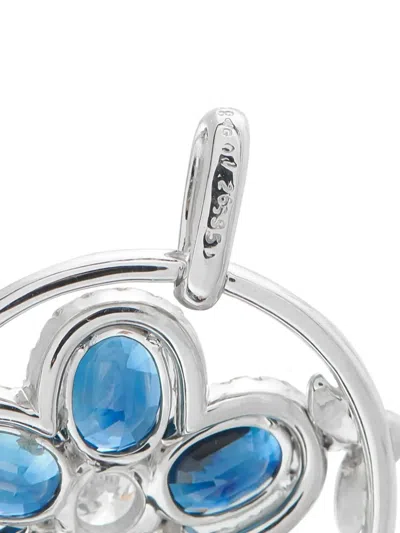Pre-owned Lb Exclusive Platinum Diamond And Sapphire Flower Pendant In Silver