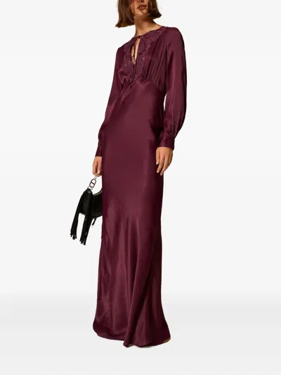 Twinset Long Satin Dress With Embroidery In Burgundy