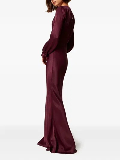 Twinset Long Satin Dress With Embroidery In Burgundy