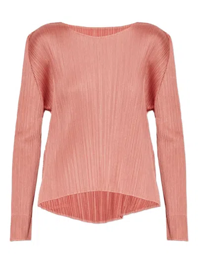 Issey Miyake Pleated Long Sleeved Top In Pink