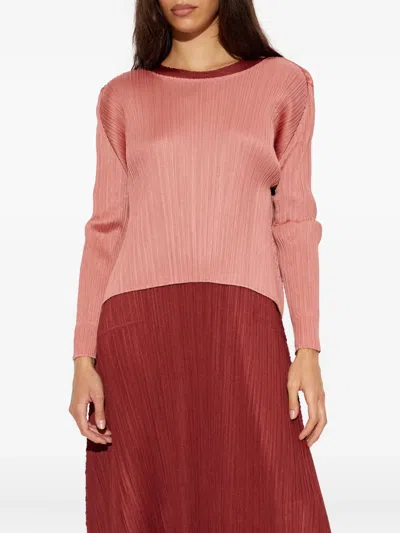 Issey Miyake Pleated Long Sleeved Top In Pink