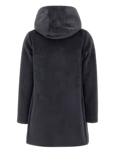 Rrd Hooded Buttoned Velour Coat In Blue