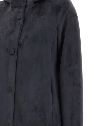 Rrd Hooded Buttoned Velour Coat In Blue