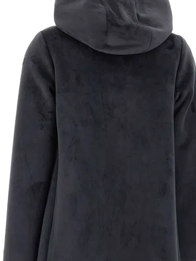 Rrd Hooded Buttoned Velour Coat In Blue