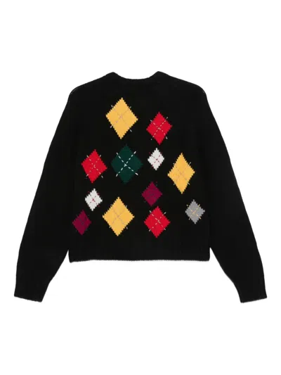 Ymc You Must Create Atomic Argyle Button Cardigan In Black