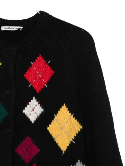 Ymc You Must Create Atomic Argyle Button Cardigan In Black