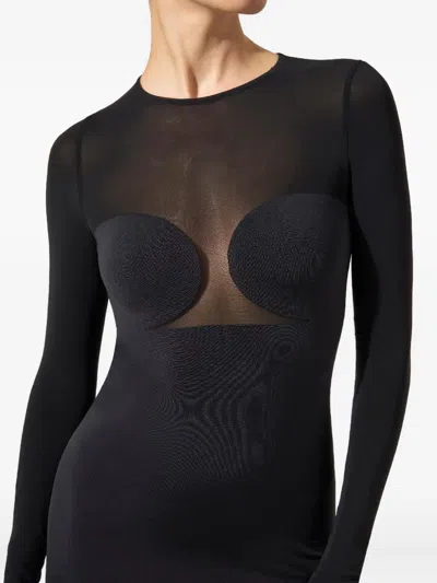 Wolford Sheer-panelled Long-sleeve Dress In Black