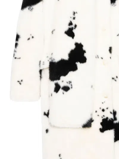 Stand Studio Double-breasted Faux-fur Coat With Cow Pattern In Black
