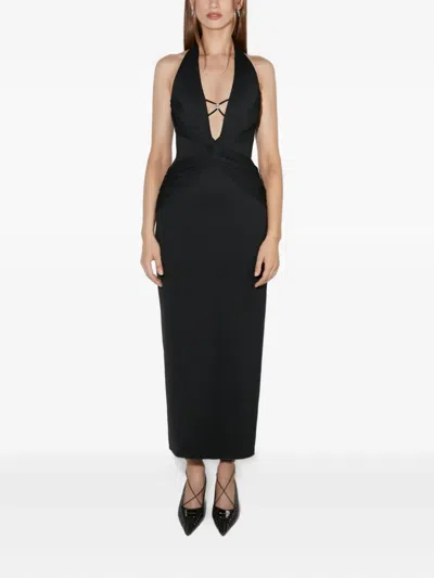 Misbhv Deep Neck Gathering Midnight Dress In Black
