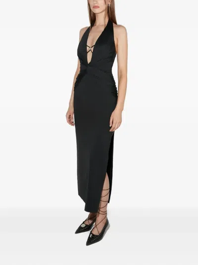 Misbhv Deep Neck Gathering Midnight Dress In Black