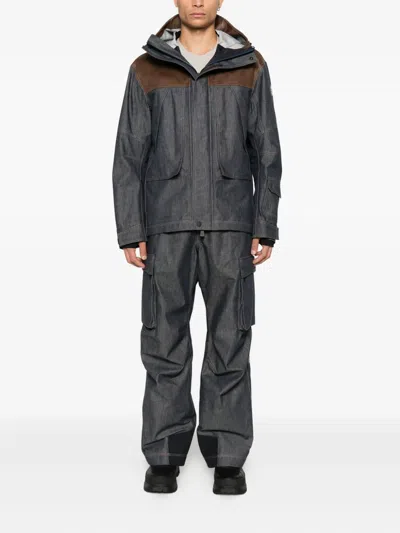 Moncler Denim Ski Jacket With Hood And Pockets In Gray