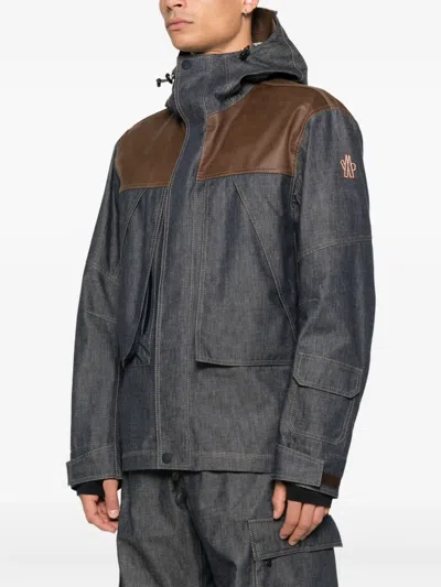 Moncler Denim Ski Jacket With Hood And Pockets In Gray