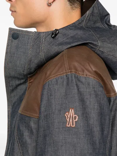 Moncler Denim Ski Jacket With Hood And Pockets In Gray