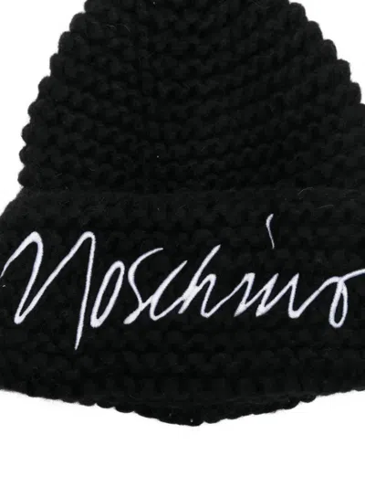 Moschino Logo-embroidered Beanie In Black