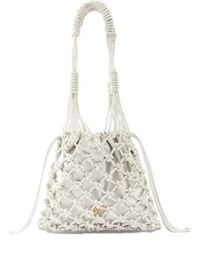 Pinko Mini Crystal Bucket Bag In White