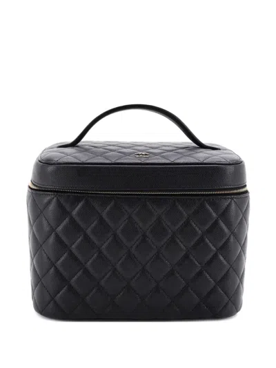 Pre-owned Chanel Classic Vanity Case Quilted Caviar Large Satchel In Black