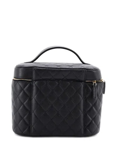 Pre-owned Chanel Classic Vanity Case Quilted Caviar Large Satchel In Black
