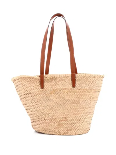 Pre-owned Celine Triomphe Basket Raffia With Leather Large Shoulder Bag In Neutral