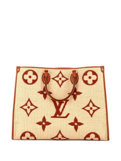 Pre-owned Louis Vuitton Onthego Tote Monogram Giant Raffia Gm Satchel In Neutral