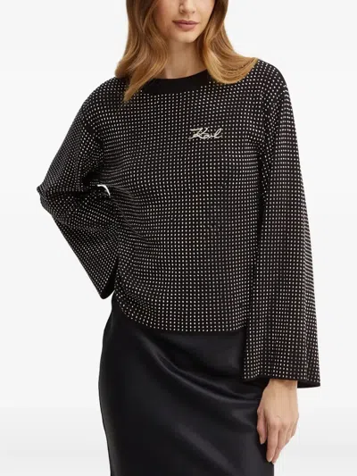 Karl Lagerfeld Embellished Long-sleeve Sweater In Black