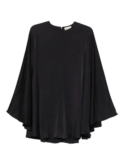 Semicouture Flowy Mini Dress With Cape And Flared Sleeves In Black