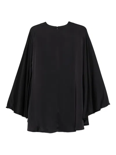 Semicouture Flowy Mini Dress With Cape And Flared Sleeves In Black
