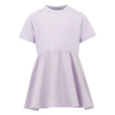 Moncler Kids Logo Patch Cotton Jersey Flared Dress In Purple