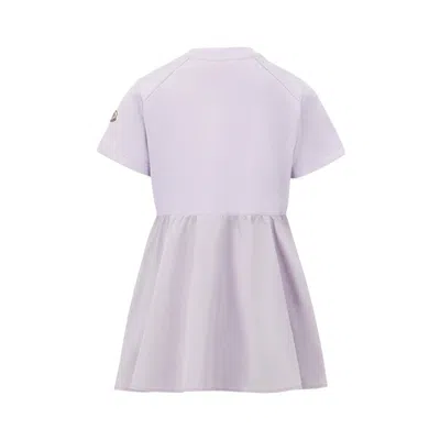 Moncler Kids Logo Patch Cotton Jersey Flared Dress In Purple
