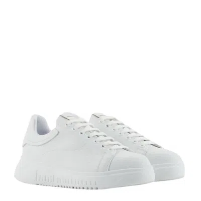 Emporio Armani Low Top Leather Sneakers In White